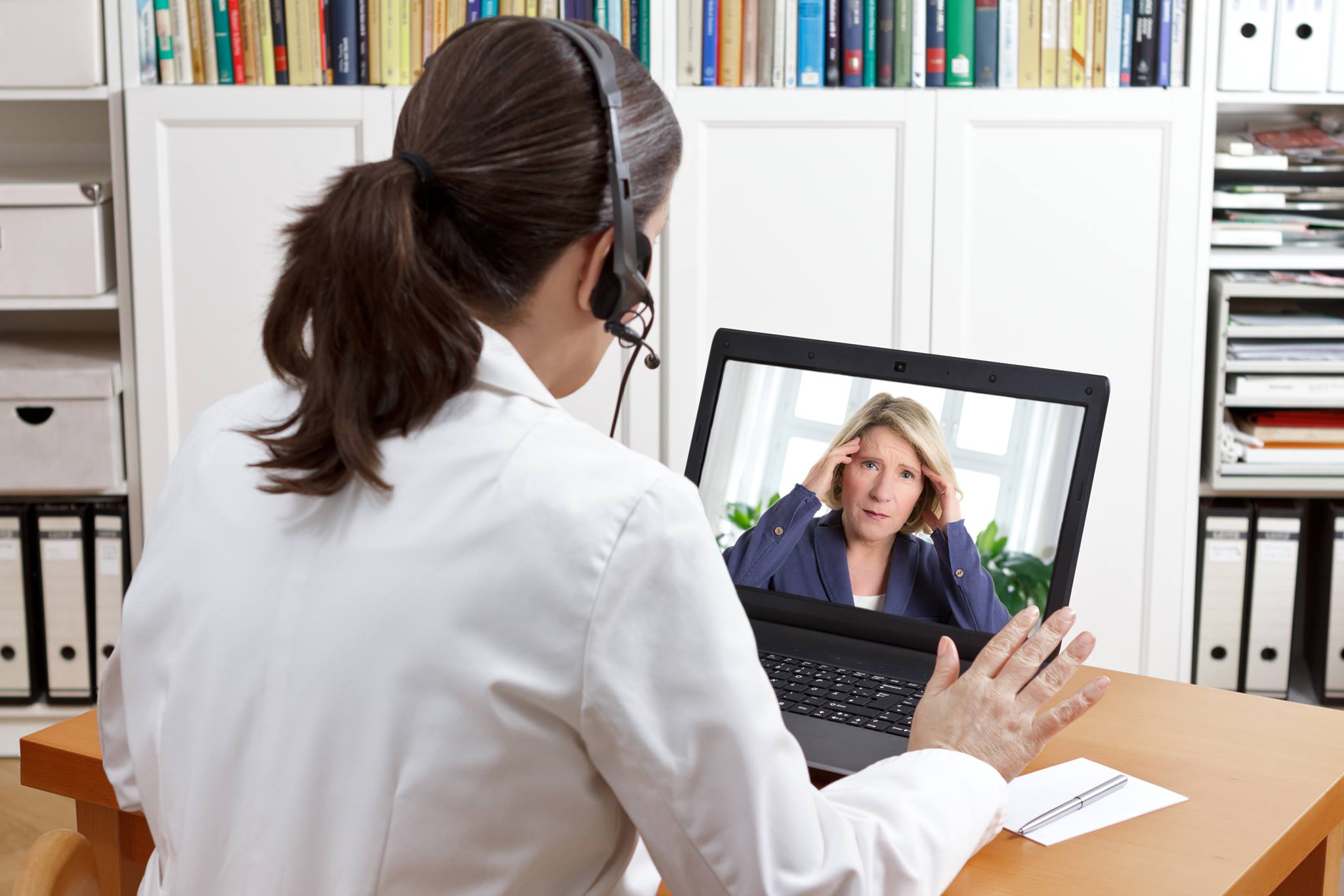 A Baptist Health employee on a video call or interview for a careers in nursing in Arkansas